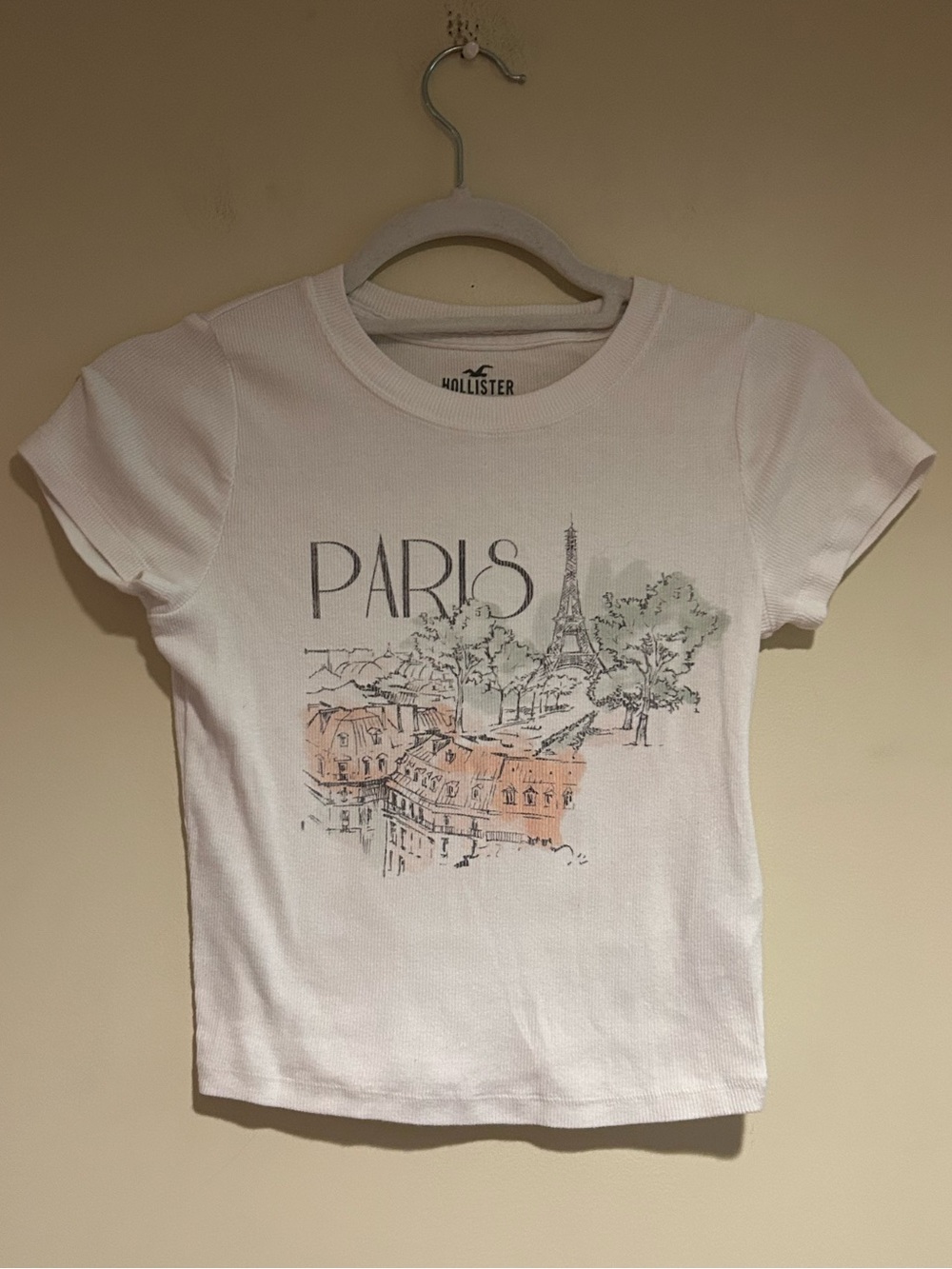 Hollister White Paris Graphic Baby Tee Sz Sm